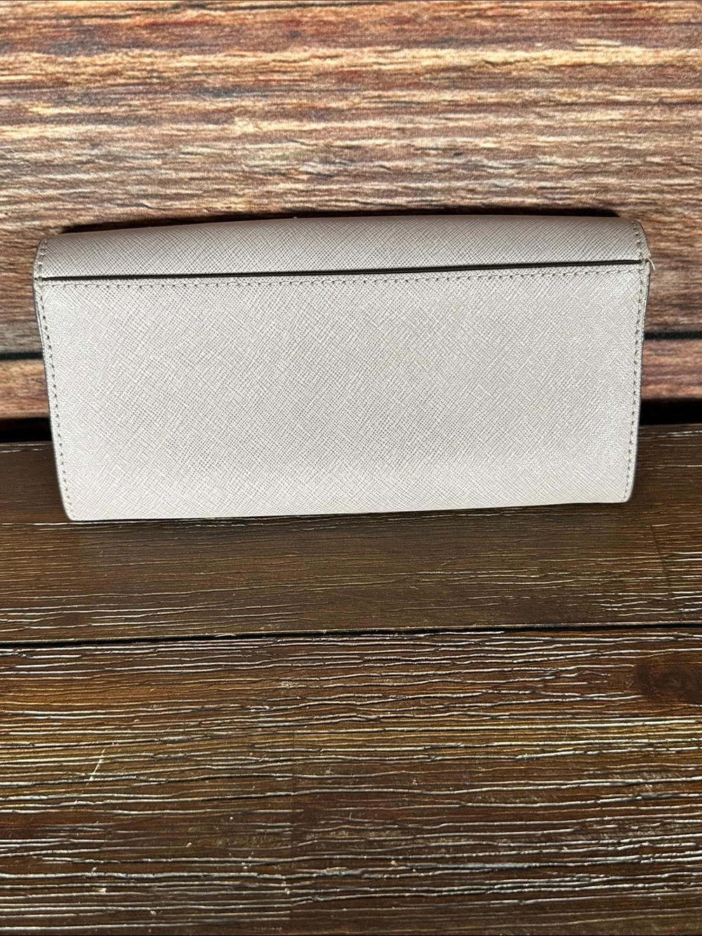 Michael Kors Light Grey Saffiano Leather Wallet with Silver-Tone Closure